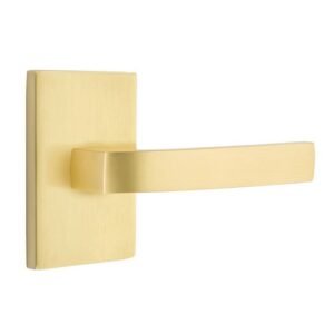Privacy Breslin Right Handed Lever with Modern Rectangular Rose in Satin Brass by Emtek
