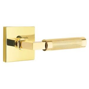 Passage Knurled Lever with L-Square Stem and Concealed Screws Square Rose in Unlacquered Brass by Emtek