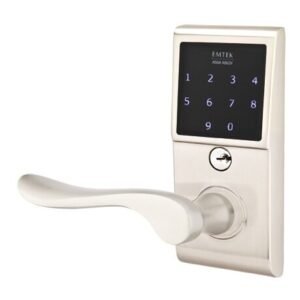 Luzern Left Hand Emtouch Storeroom Lever with Electronic Touchscreen Lock in Satin Nickel