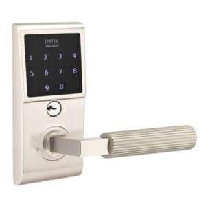 Emtouch - L-Square Straight Knurled Lever Electronic Touchscreen Lock in Satin Nickel