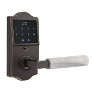 Emtouch Classic - L-Square White Marble Lever Electronic Touchscreen Storeroom Lock in Oil Rubbed Bronze